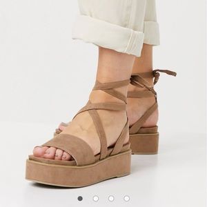 ASOS DESIGN Tessa tie leg flatform sandals in taupe - size 9 - new with tags